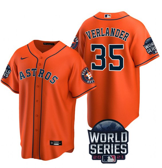 Men's Houston Astros #35 Justin Verlander 2021 Orange World Series Cool Base Stitched Baseball Jersey Men's Houston Astros #35 Justin Verlander 2021 Orange World Series Cool Base Stitched Baseball Jersey